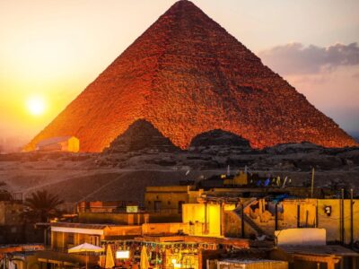 The Great Pyramid is particularly beautiful as dusk falls on Giza © Sergii Kolesnyk mauritius images GmbH Alamy Stock Photo